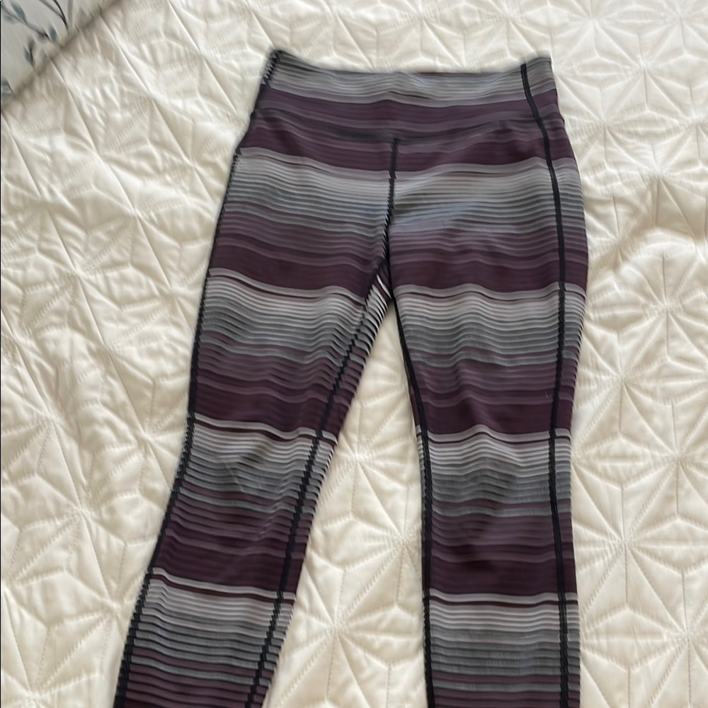 Striped Yoga Leggings - Purple and Gray